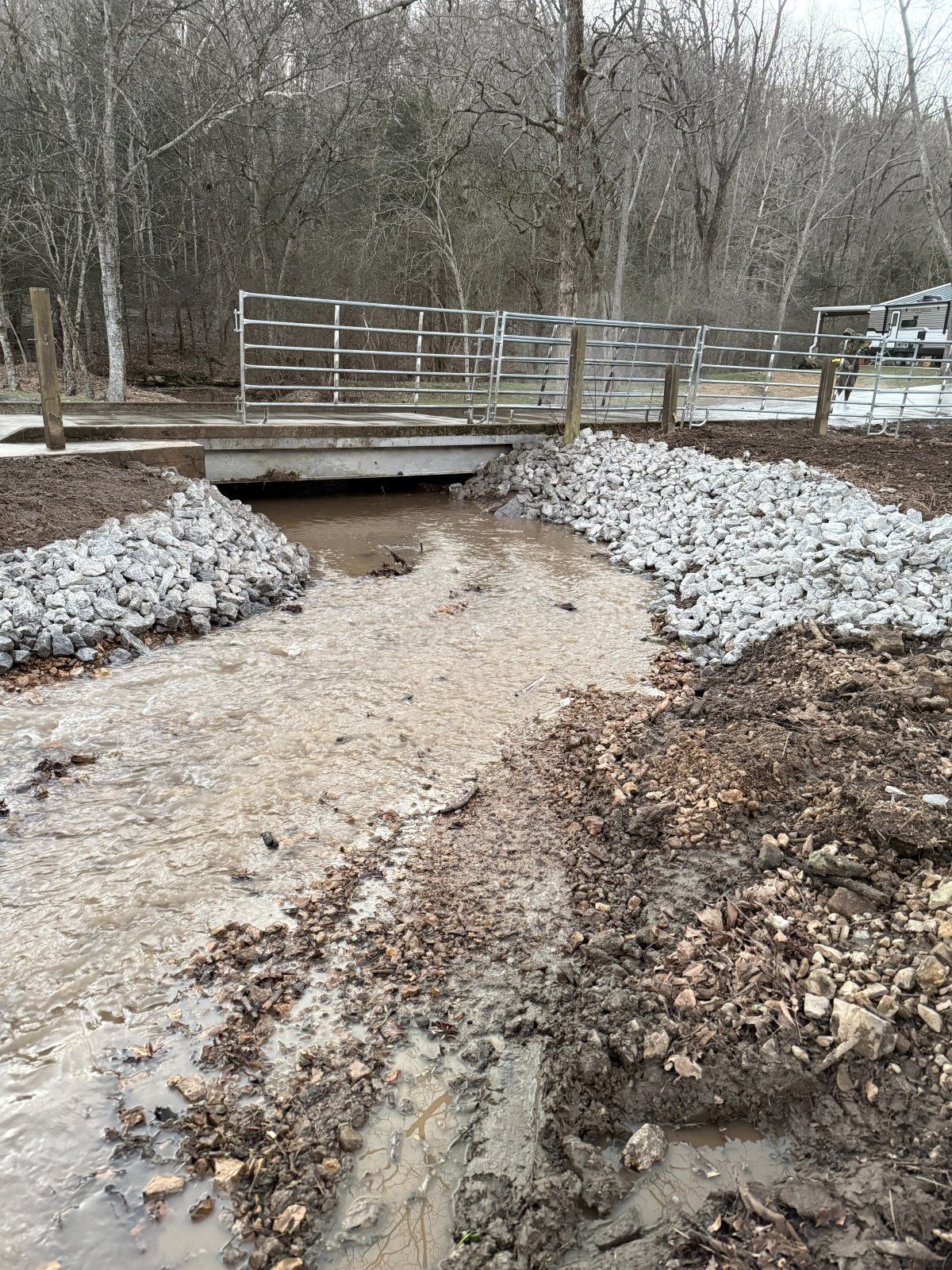 After: culvert crossing banks stabilized with riprap stone